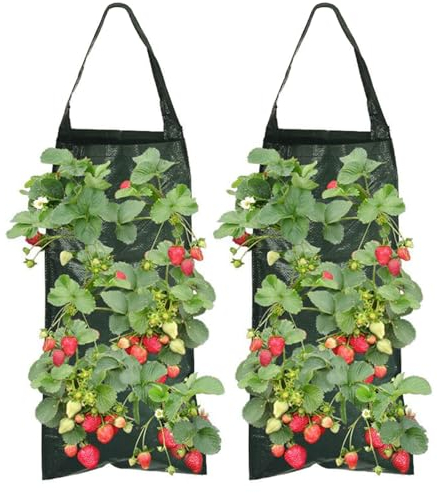 Feliciay 2er Pack Pflanzsack,Erdbeere Pflanzsack mit 8 Löchern,Dauerhaft Atmungsaktiv Beutel, Hängend Erdbeeren Pflanztaschen,Pflanzbeutel Mit Griffe Für Pflanzen/Kräuter/Blumen
