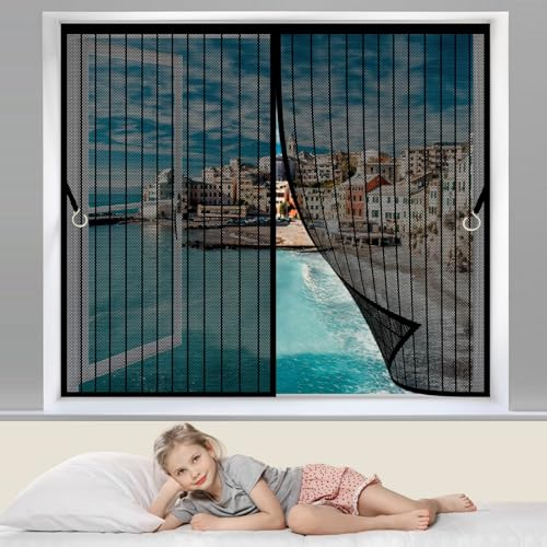 Magnetvorhang Insektenschutz 120 x 85 cm Insektenschutz Rollo Selbstklebend Einfache Montage Ohne Bohren für Alle Tür- Und Fenstergrößen, Schwarz