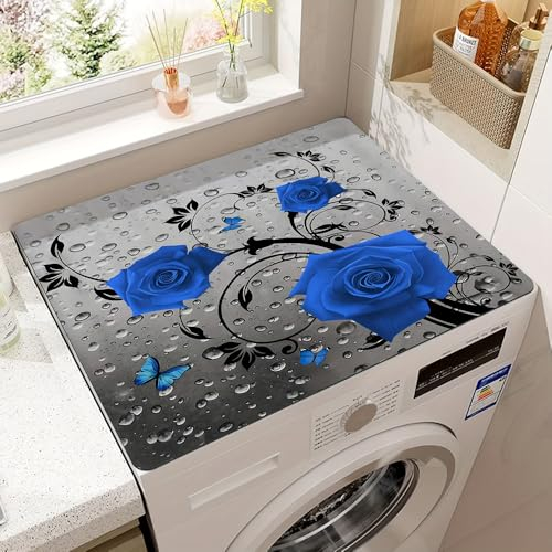 Odot Tapis de Protection pour Dessus de Machine à Laver, Antidérapant Housse de Machine à Laver pour Machine à Laver ou Sèche-Linge Buanderie Réfrigérateur Cuisine (Papillon Bleu,60x60cm)