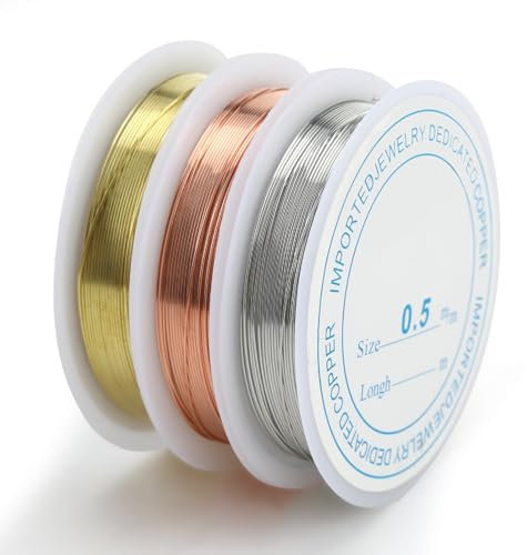 Crafting Wire for Jewellery Making, 3Pcs 0.5mm Craft Wire Jewellery Bracelet Copper Wires for Jewellery Making Supplies Beading Wires for Jewellery Earrings Necklace Handmade DIY - 6.5M