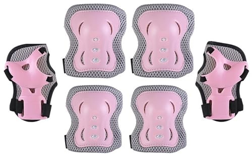 FALANZATH Knieschoner Kinder [6er Set],Inliner Knieschoner Protektoren Set,Knie und Ellenbogenschützer Kinder für Rollschuhlaufen,Laufräder,Fahrräder und Skateboards (Rosa)