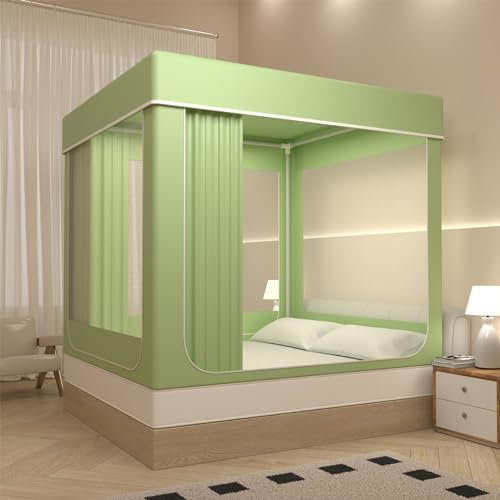 Dream Zelt, Betthimmel für Doppelbett, tragbares Sichtschutzzelt für Kinder und Erwachsene, 80 % Verdunkelung, Schlafplatz mit 3 Türen, atmungsaktiver Stoff, Grün, King Size