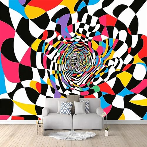 Reticolo Illusione Ottica Carta Da Parati 3D Fotomurale 250 x 175 cm Colorato Murali Per Soggiorno Divano Tv Hotel A Tema Corridoio Di Lusso Sfondo Dipinto Murale