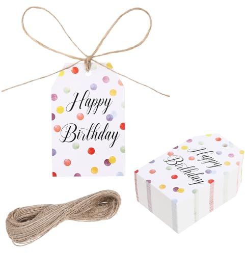 100 etichette regalo di compleanno, carta Tags, biglietti di auguri con ciondolo di compleanno, adesivi Birthday, con corda da 20 m, per regali di compleanno, inviti