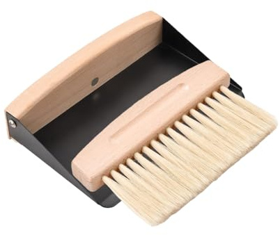 Gkhlg 1 Set Mini Dustpan and Brush Set Beech Wood Micro Fibre Dust Brush Painters Space-Saving with Magnetic Design Metal Dustpan for Lightweight Cleaning in Kitchen Home and Office (Black)