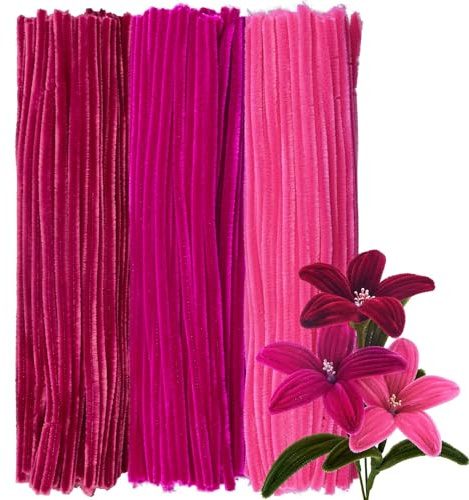 300 Pfeifenreiniger Blumen Set Basteln 30cm Lang 8mm Dick 3 Pastellrot-Töne | Pipe Cleaner Flower,Pfeifenputzer,Chenilledraht,Pfeifen-Reiniger,Schule,DIY,Kinder,Erwachsene,Bastelzubehör,Feste,Geschenk