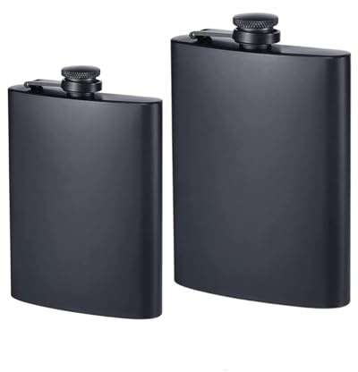 LAWALEISHE 2 PCS Stainless Steel Hip Flasks for Liquor, 8 oz & 10 oz Matte Black Portable Leakproof Flask Alcohol,Portable Pocket Flasks for Men & Women for Climbing Camping Barbecue Party