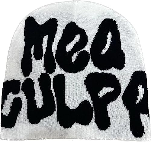jiingekk Y2K Beanies MEA Culpa Beanies Dupes Strickmütze Buchstabendruck Slouchy Skullies Skull Cap MEA Culpa Dupes