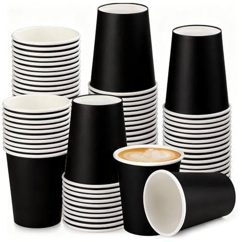 Kozdtiz Paper Cups, 80 PCS Black Paper Cups, Paper Party Cups for Your Home, café, Work, Parties or Outdoors (Black, 80 PCS)