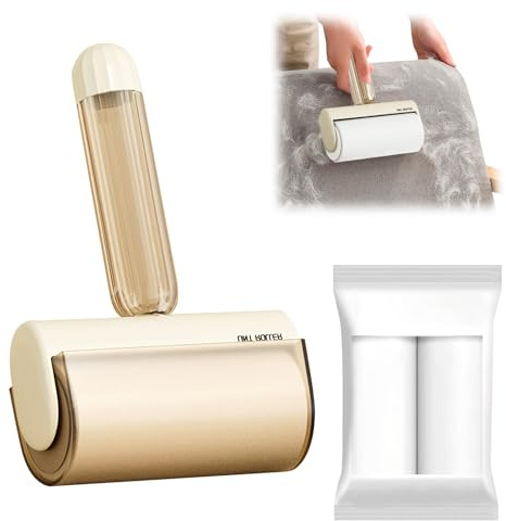 Upgrade Large Lint Roller with Refills for Pet Hair Removal Extra Sticky Surface Lint Roller with Cover for Clothes Couch Furniture (Beige, Width:10cm)