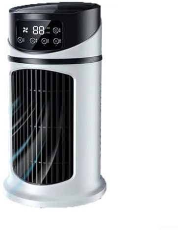 Honseadek Ventilador de aire acondicionado portátil compacto de escritorio, mini enfriador de aire de 5 W con 6 ajustes de velocidad, luz nocturna, temporizador, humidificador, función LED, pantalla 5