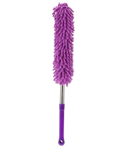 BESPORTBLE Plumero de Chenilla Doméstico Extensible Mango de Acero Inoxidable Color Púrpura Herramienta de Limpieza para Polvo Casa Adecuado para Autos Muebles y Áreas de Difícil Acceso
