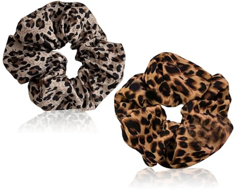 2 Stück Scrunchies Haargummi Leopardenmuster,Leo Haargummi Set,Starker Halt Haargummis Damen,Leopard Print Extra Groß Dunkles & Helles Scrunchie Ohne Haarbruch für Mädchen Dickes Haar/Dünnes Haare