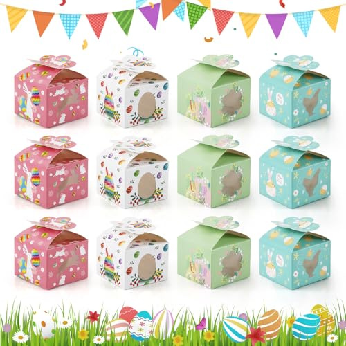 SilverChry Geschenkboxen Ostern, 12 Stück Ostern Süßigkeiten Boxen, OsternKleine Schachteln, Bunte Osterhasen Papier Geschenkkartons, Kleine GeschenkboxenOstern mit Osterhase und Karotte