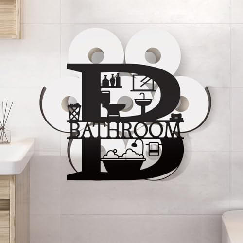 WADORN Panneau Salle Bain Porte Papier Toilette en Métal pour 8 Rouleaux Supplémentaires Noir Stockage Papier Toilette Organisateur Décoratif Rouleaux Papier Toilettes Murale pour Salles Bain Maison