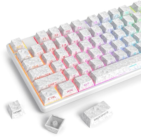 SOLIDEE Set di Keycaps Bianchi PBT Double Shot,Texture Carbon Forged,Profilo Cherry,141 Tasti ANSI/ISO,Keycaps Shine Through,con Switch MX,Keycaps per Tastiera Meccanica Retroilluminata(White)