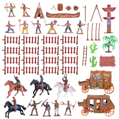Faticenic Figurine dei nativi americani, giocattoli da cowboy Set da gioco del selvaggio West con modelli dettagliati per giochi creativi e costruzioni di scene, decorazioni per animali domestici
