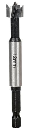1 Pack 12mm Forstner Bit, High Carbon Steel 1/4 Inch Hex Shank Wood Hole Cutter for Cabinet Hinge Plywood
