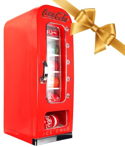 Coca Cola Mini Fridge For Bedrooms 5L Retro Vending Machine Style Cool Box 10 Can Quiet Mini Fridges with Display Window For Coke Beverages Food Drinks Home 12v Portable Cooler Box, Red