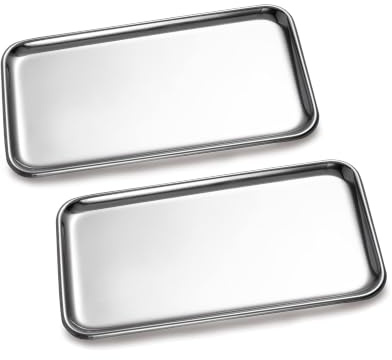 IMEEA® Small Rectangle Organizer Tray for Wallets, Cash, Coins, Keys, and Jewelry SUS304 Stainless Steel, 20.5 x 11.5cm, 2-Piece (Silver) | 2 Pack Stainless Steel Tray | Multi-Purpose Small Organizer | Ideal for Home, Kitchen & Desk Storage