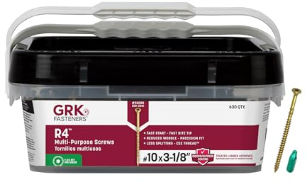 GRK Fasteners R4™ #10 x 3-1/8 Inch, Multi-Purpose Framing Screws, 630 PCS, Rust Resistant Climatek™ Coating, Outdoor Fencing and Deck Screws, Fast Bite Tip, Star Drive Recess, T-25 Bit Included, Gold