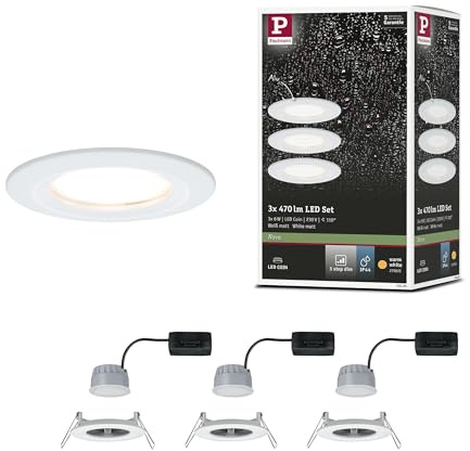 Paulmann 93496 LED Einbauleuchte 3-Step-Dim Nova Coin Basisset starr IP44 rund 78 mm Coin 3x6W 3x470lm 230V dimmbar 2700K Weiß matt