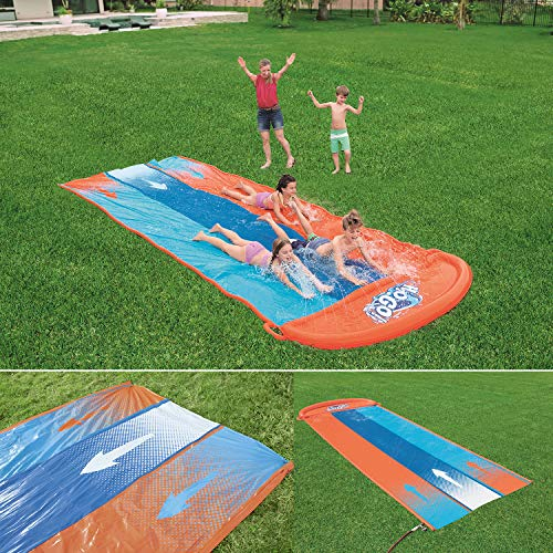 Bestway H20GO! Triple Lane Water Slide, 5.5 m Inflatable Slip and Slide with Built-In Sprinklers