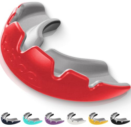 lobloo SLICK Zahn-/Mundschutz Kampfsport für Hoch-Kontakt-Sport wie MMA Hockey Fußball Rugby, Dual Density Mouthguard mit doppelter Dichte, Eine Größe für Herren Damen Kinder ab +14 Jahre (Rot)