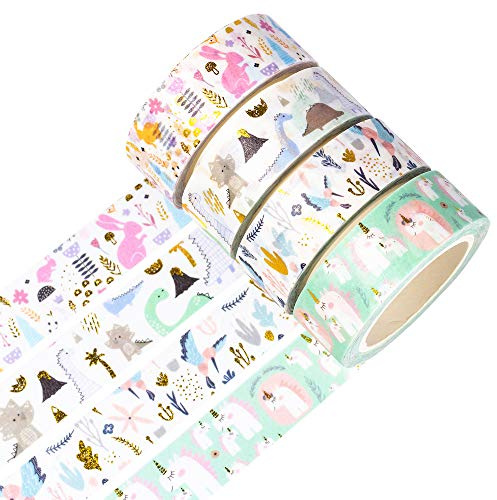 Yubbaex Washi Tejpset dekorativ tejp hantverk tillbehör för gör-det-själv, Bullet Journal, hantverk, presentförpackning, scrapbooking (firiga djur)