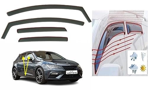 Set mit 4 Windabweisern für Seat Leon MK3 5-Türer Schrägheck 2012 2013 2014 2015 2016 2017 2018 2020 In-K-Acryl-Seitenfenster-Visiere, rauchgetönte Sonnen- und Regenschutz-Reflektoren.