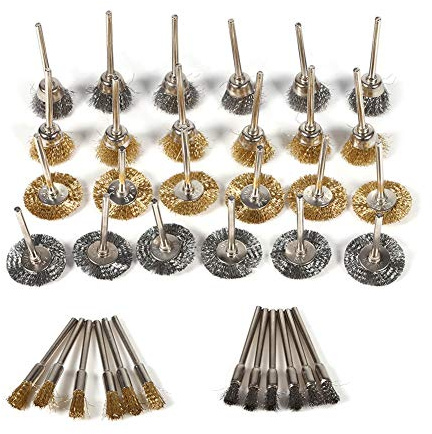 Drahtbürste Set, 36 Stück Edelstahl Drahtbürste Bohrmaschine Scheibenbürste Set Drehwerkzeuge Kupferdrahtbürsten Kit für Winkelschleifer, Bohrmaschine