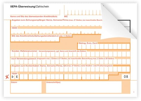Litfax – SEPA Überweisung Zahlschein, Format: DIN A6, 2-fach mit Durchschlag, Leicht zu trennen, selbstdurchschreibend, SEPA-Zahlscheine Bankformulare (100 Stück)