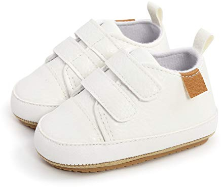 MK MATT KEELY Baby flicka första promenadskor halkskydd mjukt PU-läder sneakers för spädbarn småbarn, Vit stil2, 12-18 Months