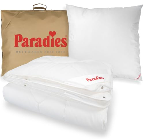 PARADIES 4 Jahreszeiten Bettdecke 135x200 Set mit Kissen 80x80 - Prima | 4-Jahreszeitendecke 135x200 Set, Knöpfbar, Pflegeleicht, Waschbar, inkl. Kissen mit Reißverschluss, Made in Germany