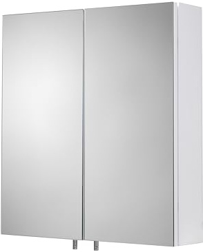 Croydex Dawley White Steel Bathroom Wall Cabinet - Easy to Install Double Door Mirror Cabinet for Bathrooms with Flexi Fix Bracket, Soft Close Hinges and Adjustable Shelf (67x60cm)