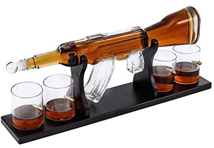 FKJLUN Vin Carafe à Décanter Décanteur de vin en Verre de Cristal, Carafe de Whisky de 800 ML avec 4 Coupes à Bullet Distributeur de vin personnalisé avec Support inférieur Accessoires de Vin Rouge