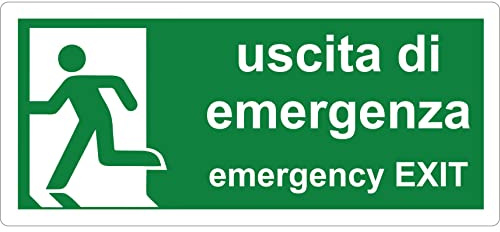 pubblimania Uscita di Emergenza Adesivo PVC Resistente per Esterno e Interno (Cm29x13) (Uscita di Emergenza)