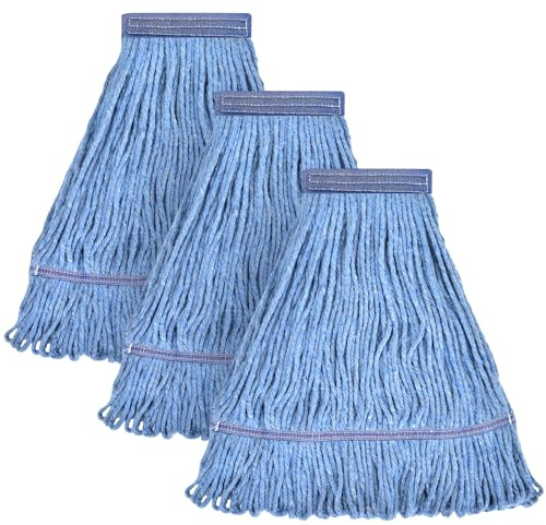 Matthew Cleaning - Cabezal de fregona Resistente de Repuesto Comercial para Limpieza General y de Suelos, Repuesto de Cabezal de Cuerda de algodón Azul Industrial húmedo (Paquete de 3)