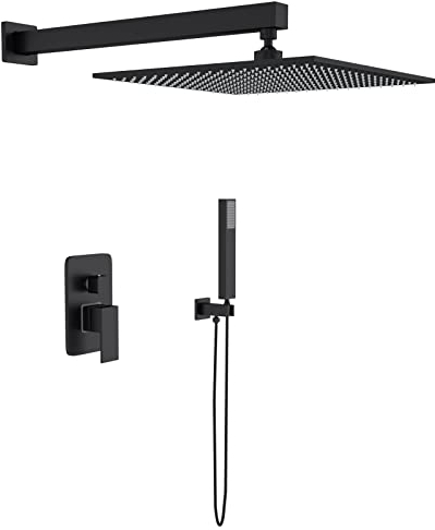 TVTIUO Set De Ducha Sistema Empotrado Negro,Columna para Baño,Alcachofa 30cmx30 cm, de Mano,Cuerpo de Latón