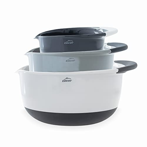 LACOR - 60054 - Set de 3 boles GREY, Cuencos, Ensaladeras, Recipientes para comida, Polipropileno, Apilables, Tamaños: 21 cm (1,4 L), 26 cm (2,8 L) y 31,2 cm (4,7 L)