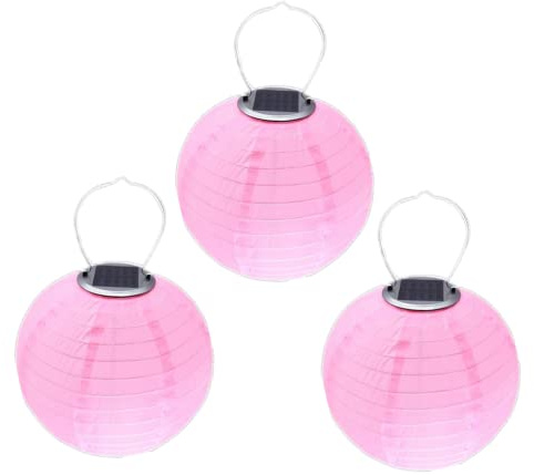 Youning Lampions Solar Außen Wetterfest 30cm Solar Lampion Outdoor Solar LED Laterne Hängende Wasserdicht Nylon Gartenlampions Außenlaternen Solarlampions für außen (3PCS Rosa)