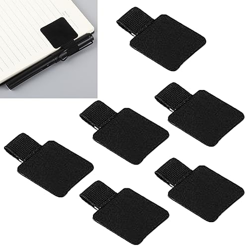 LMOGWL 6-Teiliger Schwarzer Selbstklebender Stifthalter - PU-Leder, Elastischer Rechteckiger Stiftring für Notizbuch, Tablet, Tagebuch und Kalender