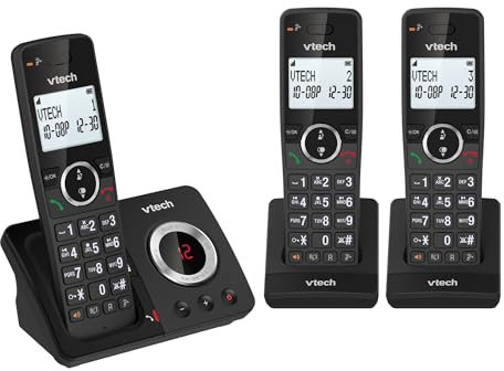 VTech ES2052 DECT Cordless Phone with Answering Machine,Call Block,Easy-to-Read Backlit Display,Landline Phone with 18 Hours Talk-time,Volume Booster,Handsfree Speakerphone,Speed Dial,Trio Handset