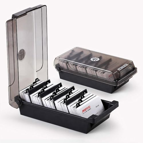 Xafrstyu Visitenkartenbox, Visitenkartenbox Desktop, Business Kartenhalter, für 500 Visitenkarten mit A-Z Register Visitenkartenhalter Organizer Box Schreibtisch, Transparent Grau