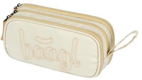 Baagl Federmäppchen Schulmäppchen Mädchen Jungen 3 Fächer Etui - Beige