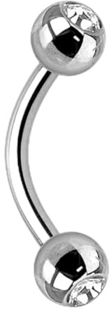 Taffstyle Banane Piercing Augenbrauenpiercing aus Titan Außengewinde Implantatqualität mit Kristall 1,2mm x 6mm x 3mm