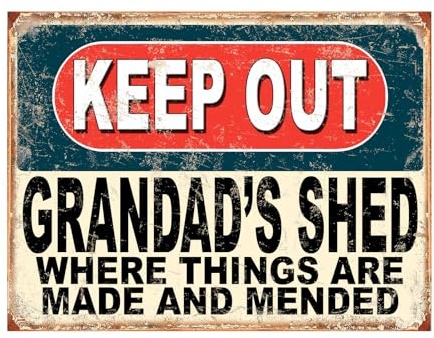 Shawprint Keep Out Grandad's Shed Where Things Are Made And Mended Funny Metal Signs Home Pub Indoor & Outdoor Garden Bar Garage Vintage Wall Plaque Gift Retro (A4)