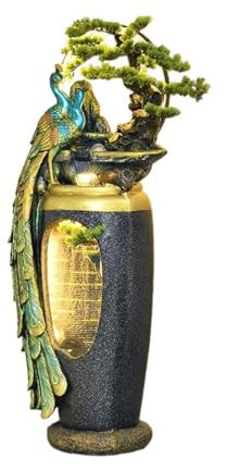 Fuente de Jardín Adorno de agua que fluye de pavo real, nueva fuente zen china, jarrón decorativo de pie for sala de estar, puerta de entrada o junto al gabinete de televisión Fuente de Exterior(53*46