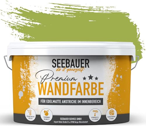 SEEBAUER diy Wandfarbe Grün 10L für Innen (No. 726 Wild Jungle) Edelmatte grüne Innenfarbe - Grüntöne sehr hohe Deckkraft - Matt, Abwaschbar und Tropffrei