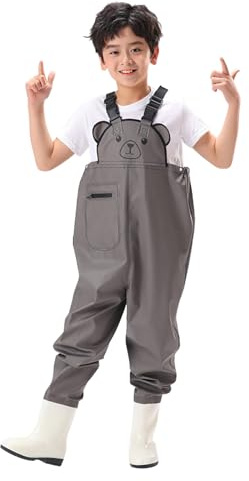 Wathose Kinder Wasserdicht mit Stiefel Kinderwathose Matschhose Jungen Anglerhose mit Stiefel Mädchen Regenhose mit Stiefeln Junior Hosenträger Matschhose Regenstiefel rutschfeste Sohle Gummistiefel